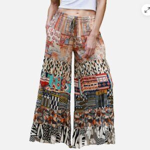 Nwt SACRED THREADS abstract boho hippie rayon wide leg tiered PANTS L